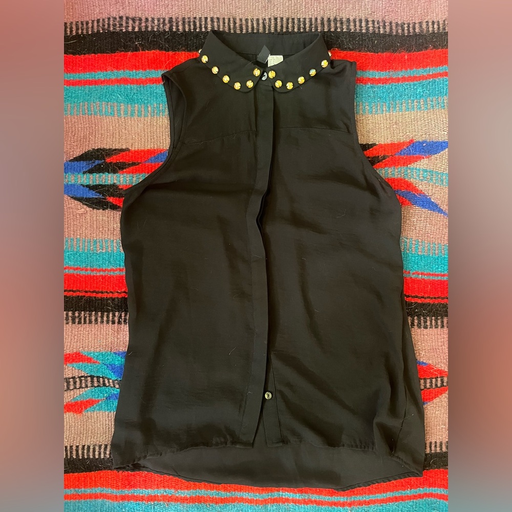 H&M Black and Gold Embellished Blouse with Peter Pan Collar